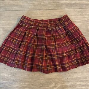 Plaid Pleated Skirt in Red and Yellow
